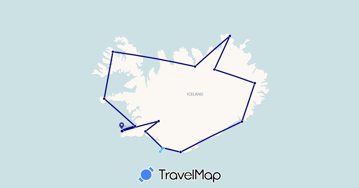 TravelMap itinerary: driving, boat in Iceland (Europe)